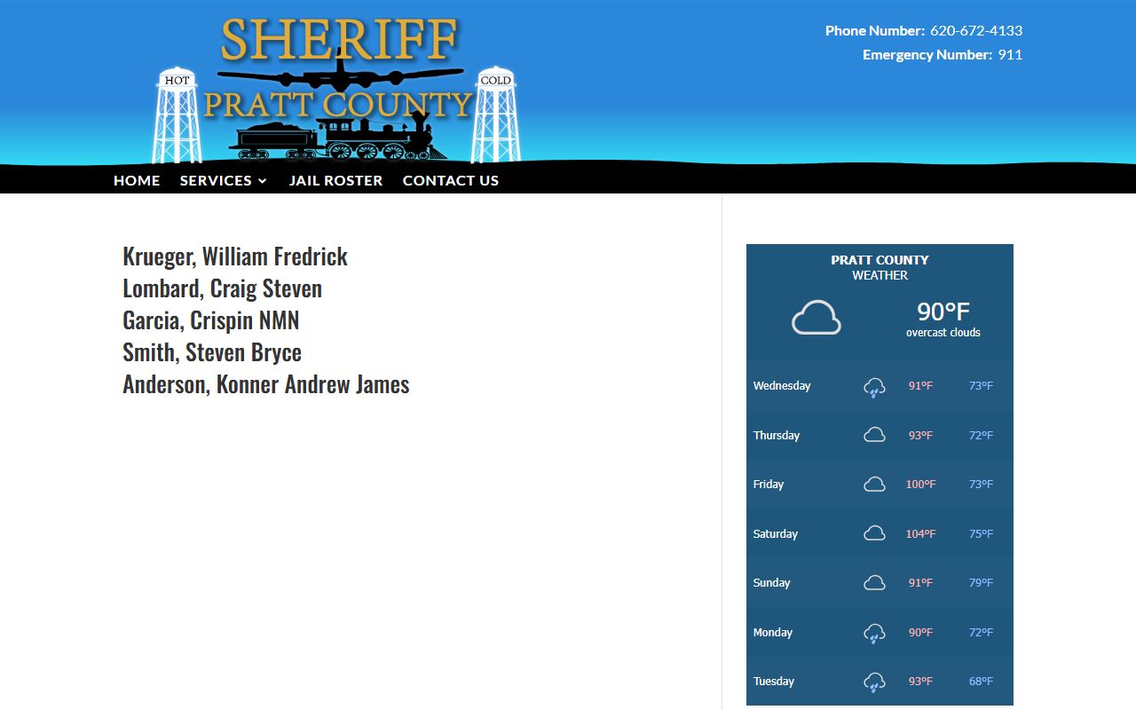 Pratt County inmate records official sheriff inmate page