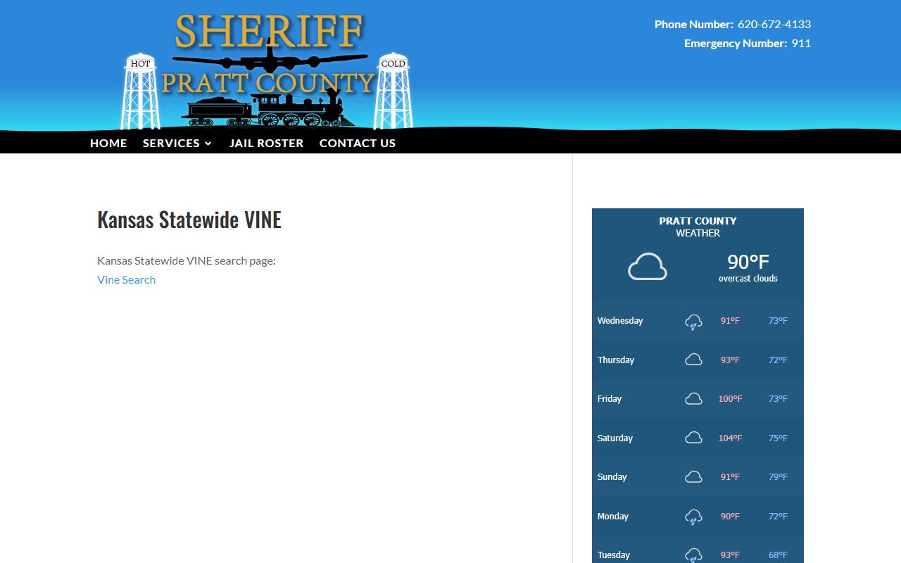 Pratt County inmate records Kansas Statewide VINE sheriff page
