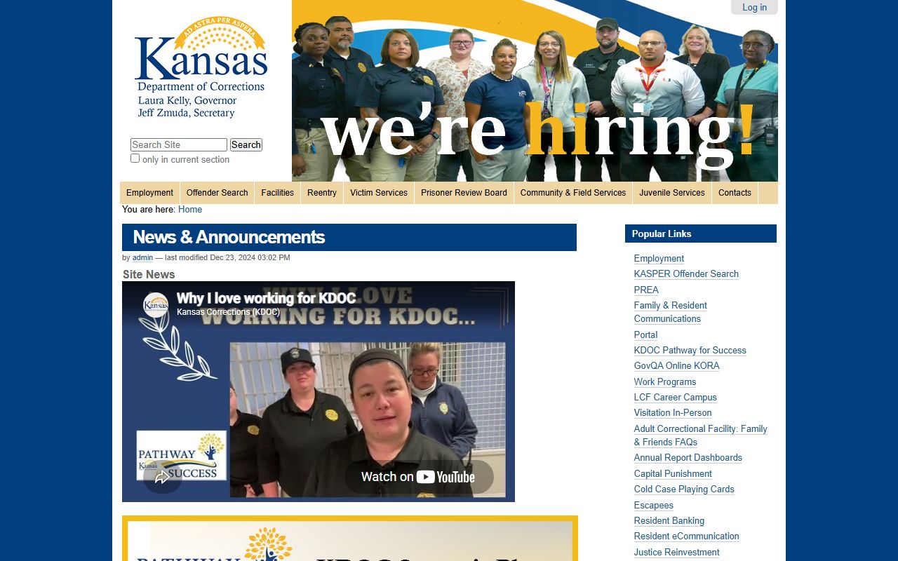 Pratt County inmate records Kansas Department of Corrections source